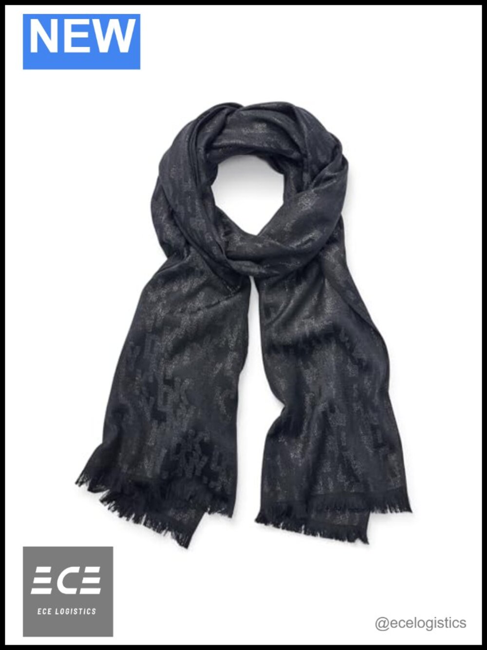 Metallic Logo Pashmina Scarf With Eyelash Fringe Soft Oversized Wrap